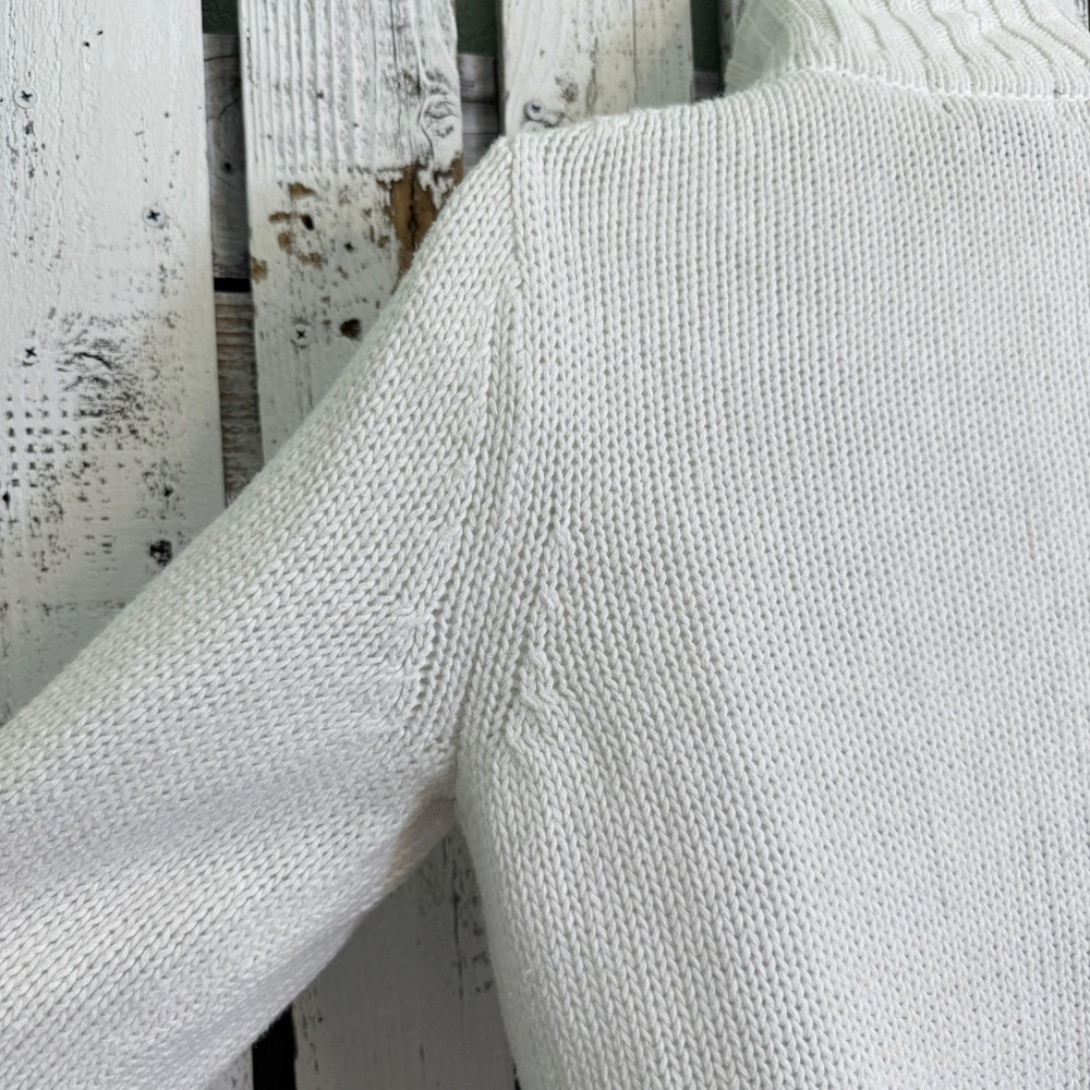 Eddie Bauer Cardigan Sweater Women M Cream White Shaker Knit Button Up Classic - Picture 9 of 11